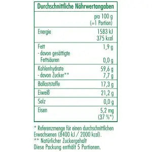 Nährwertangaben der Bio-Azukibohnen 500 g von CLASEN BIO