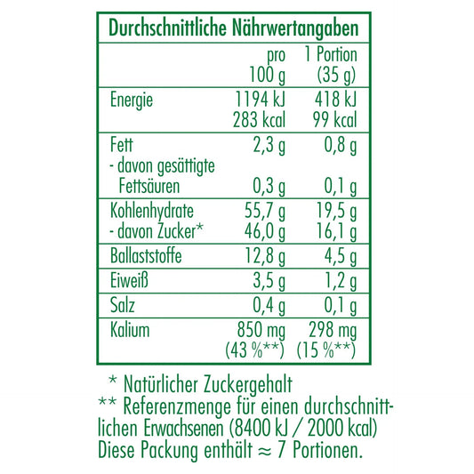 Nährwertangaben der Bio-Feigen 250 g von CLASEN BIO