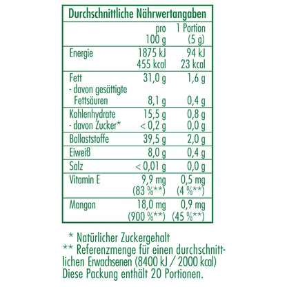 Nährwertangaben des Bio-Açaípulver 100 g von CLASEN BIO