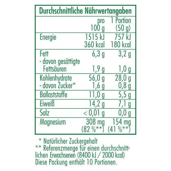 Nährwertangaben des Bio-Amaranth 500 g von CLASEN BIO