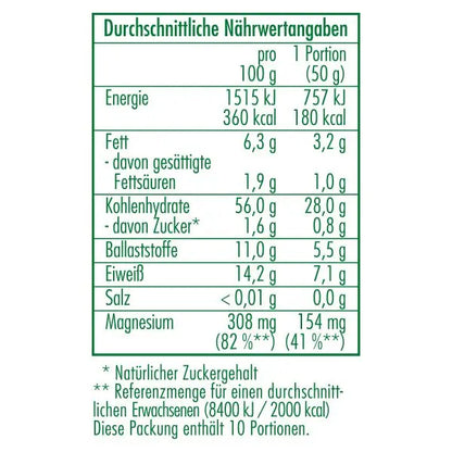 Nährwertangaben des Bio-Amaranth 500 g von CLASEN BIO