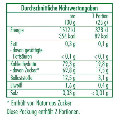 Nährwertangaben der Bio-Apfelchips in Demeter Qualität 50 g von CLASEN BIO