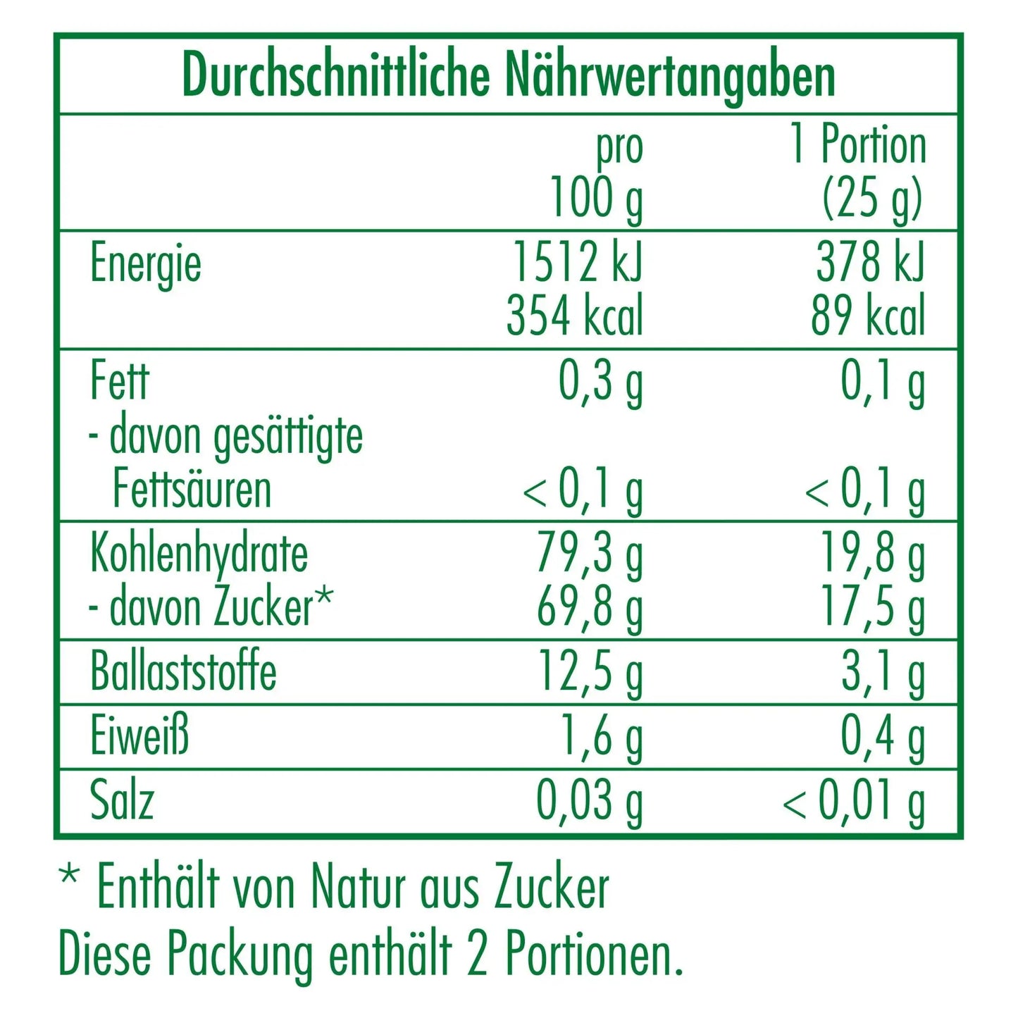 Nährwertangaben der Bio-Apfelchips 50 g von CLASEN BIO