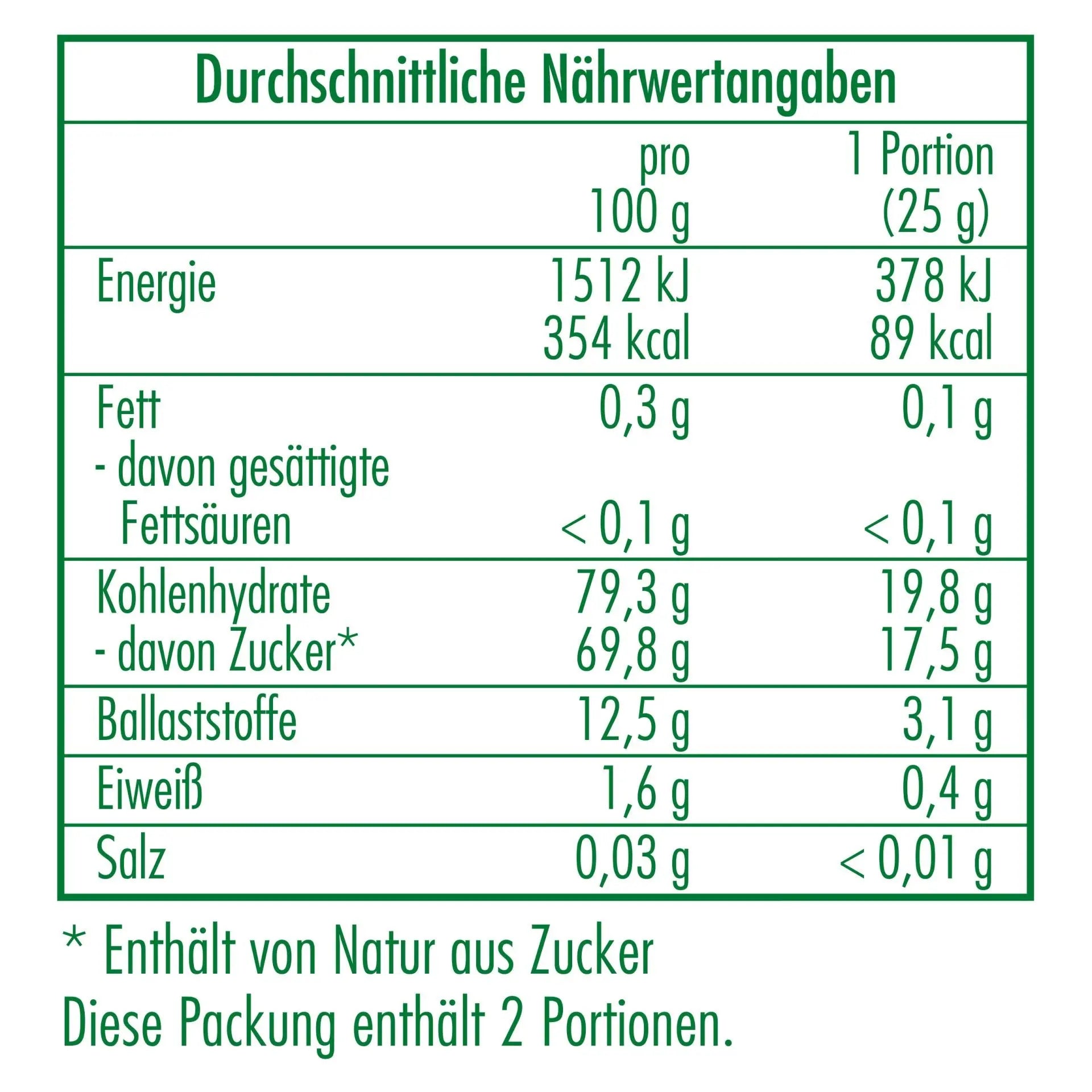 Nährwertangaben der Bio-Apfelchips 50 g von CLASEN BIO