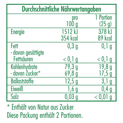 Nährwertangaben der Bio-Apfelchips 50 g von CLASEN BIO