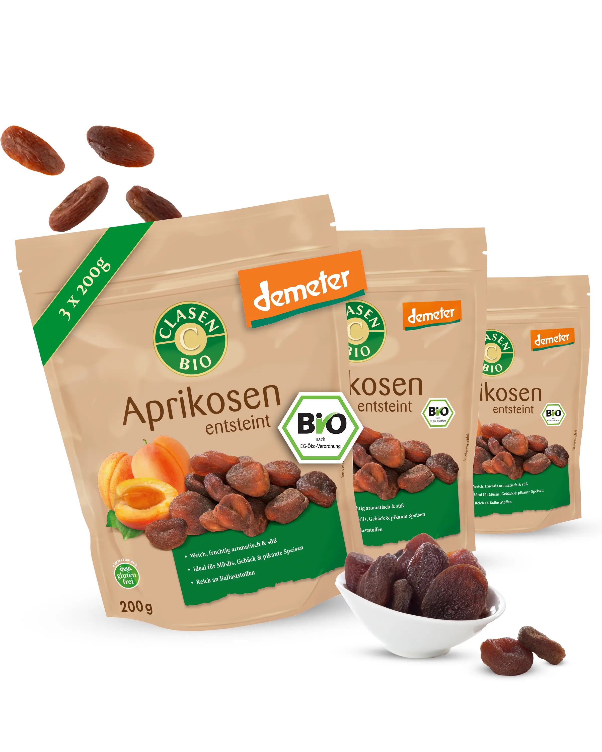 Bio Aprikosen 3x200g Demeter Qualität | CLASEN BIO