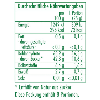Nährwertangaben der Bio-Aprikosen 200 g von CLASEN BIO
