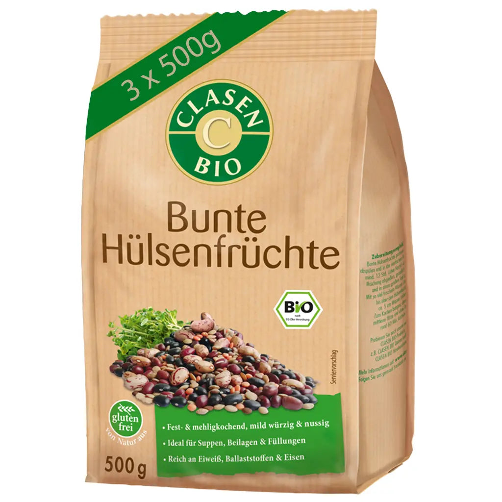 3x Bio Bunte Hülsenfrüchte 500g Clasen Bio