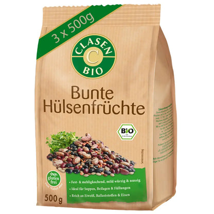 3x Bio Bunte Hülsenfrüchte 500g Clasen Bio