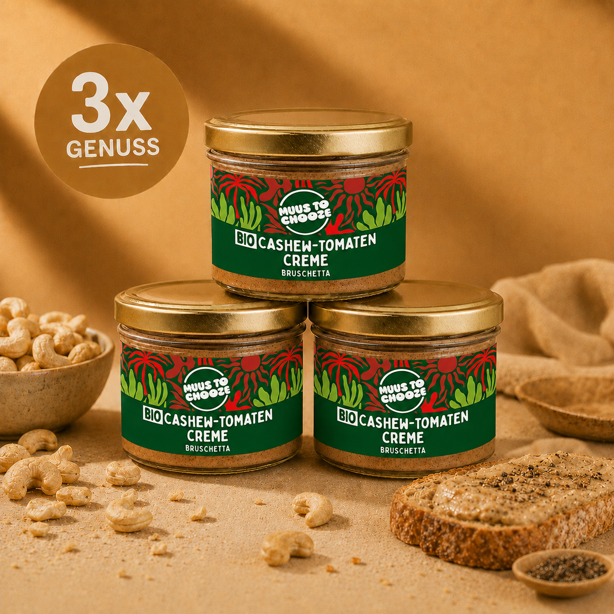 3x Bio Cashew Tomaten Creme Bruschetta 180g