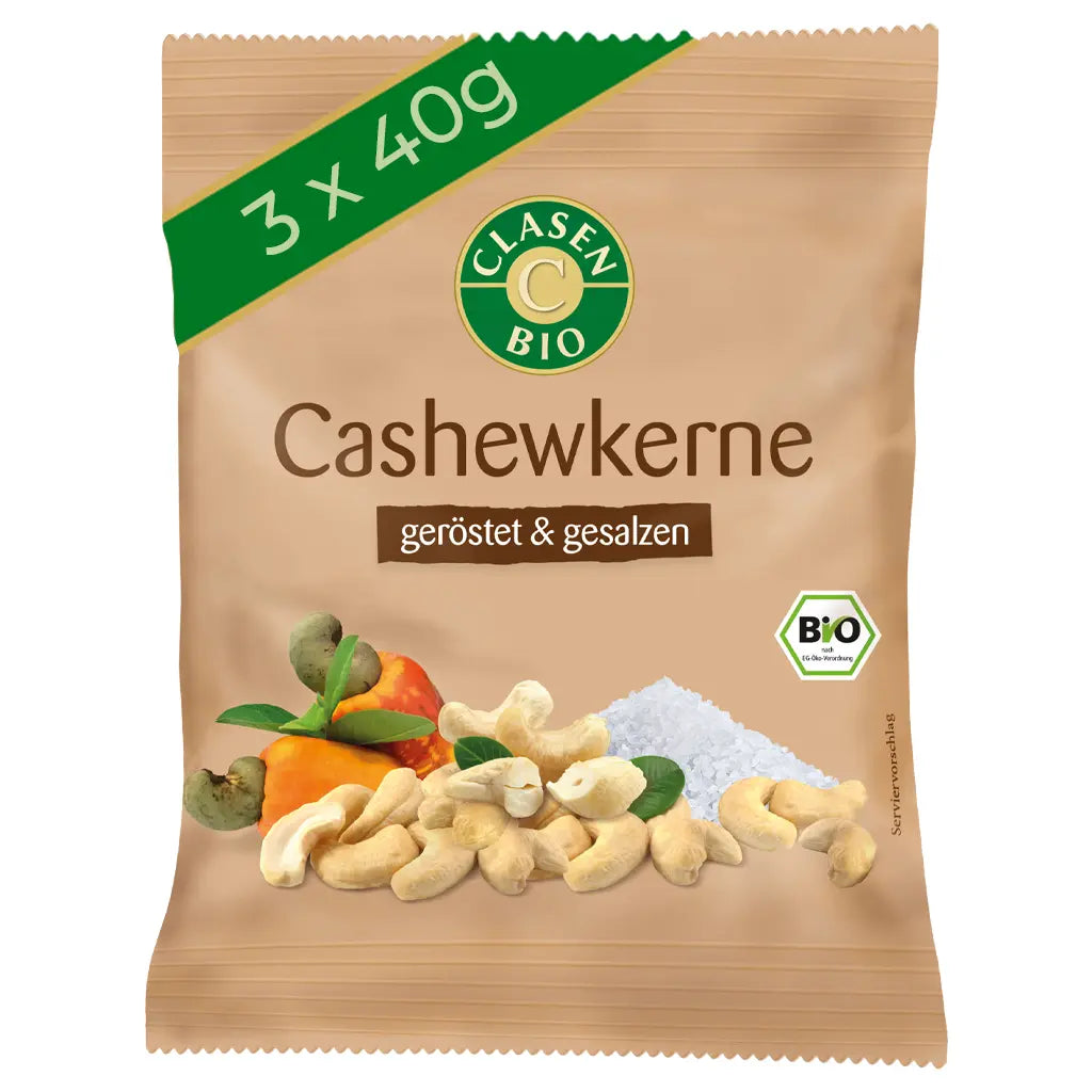 3x Bio Cashewkerne (geröstet und gesalzen) 40 g Clasen Bio