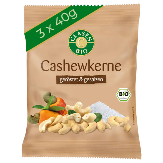3x Bio Cashewkerne (geröstet und gesalzen) 40 g Clasen Bio
