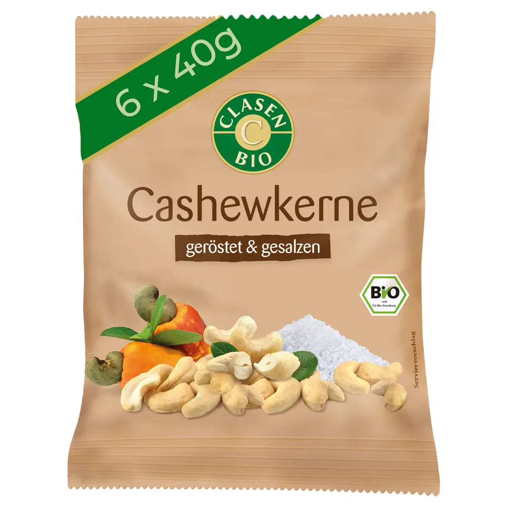 6x Bio Cashewkerne (geröstet und gesalzen) 40 g Clasen Bio