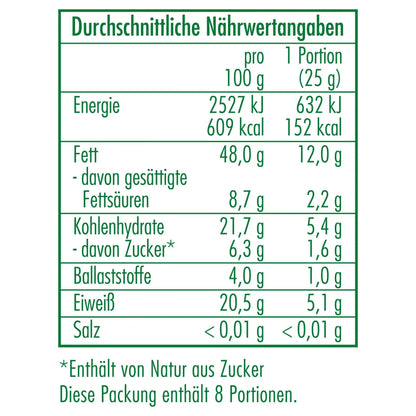 Nährwertangaben der Bio-Cashewkerne 200 g von CLASEN BIO
