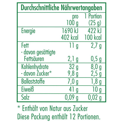 Nährwertangaben des Bio-Cashewprotein 300 g von CLASEN BIO