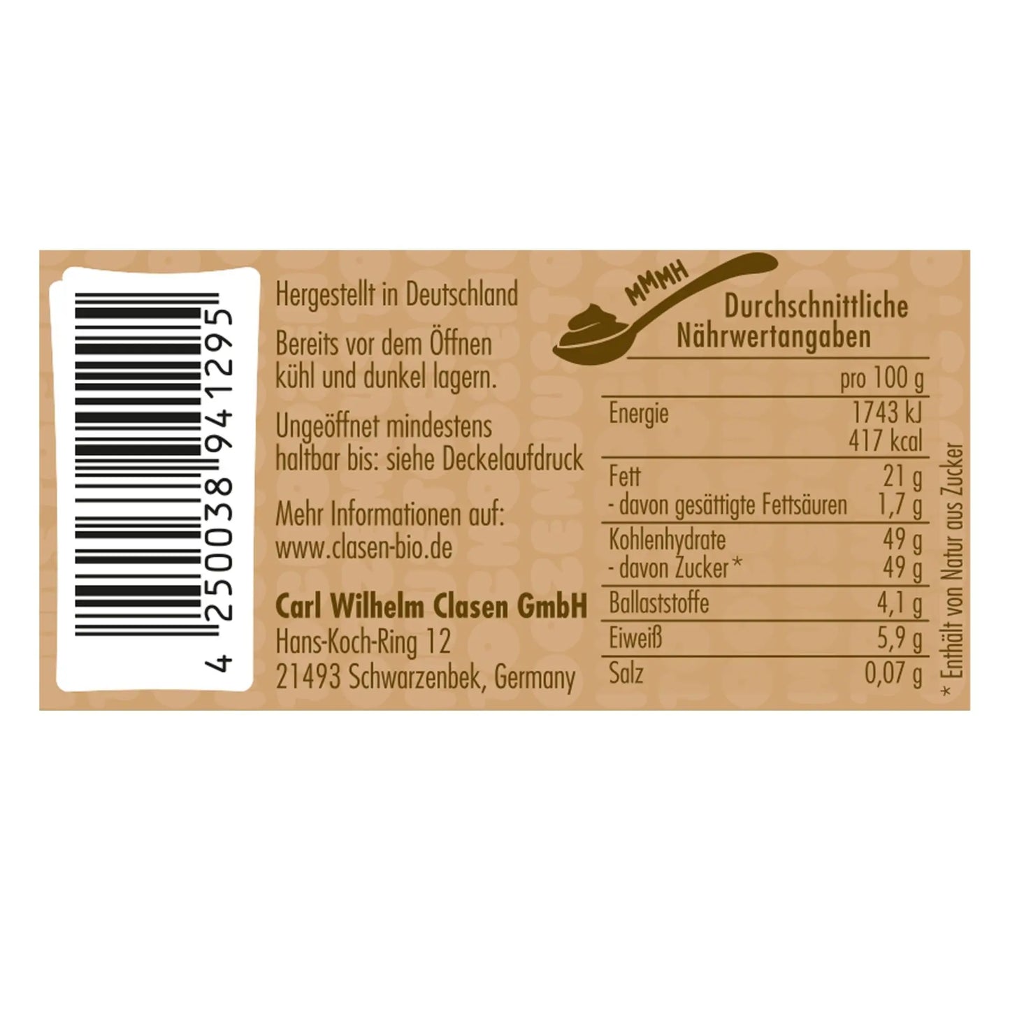 Nährwertangaben des Bio-Nussmus Date meets Cacao (180 g / 400 g) von MUUS TO CHOOZE
