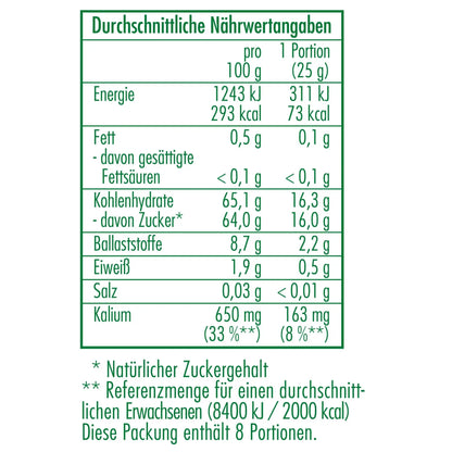 Nährwertangaben der Bio-Datteln in Demeter Qualität 200 g von CLASEN BIO