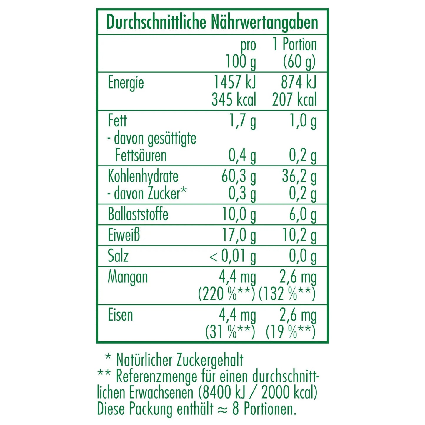 Nährwertangaben des Bio-Dinkel in Demeter Qualität 500 g von CLASEN BIO