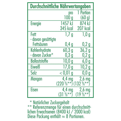 Nährwertangaben des Bio-Dinkel in Demeter Qualität 500 g von CLASEN BIO