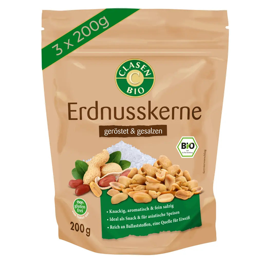 3x Bio Erdnüsse (geröstet und gesalzen) 200g Clasen Bio