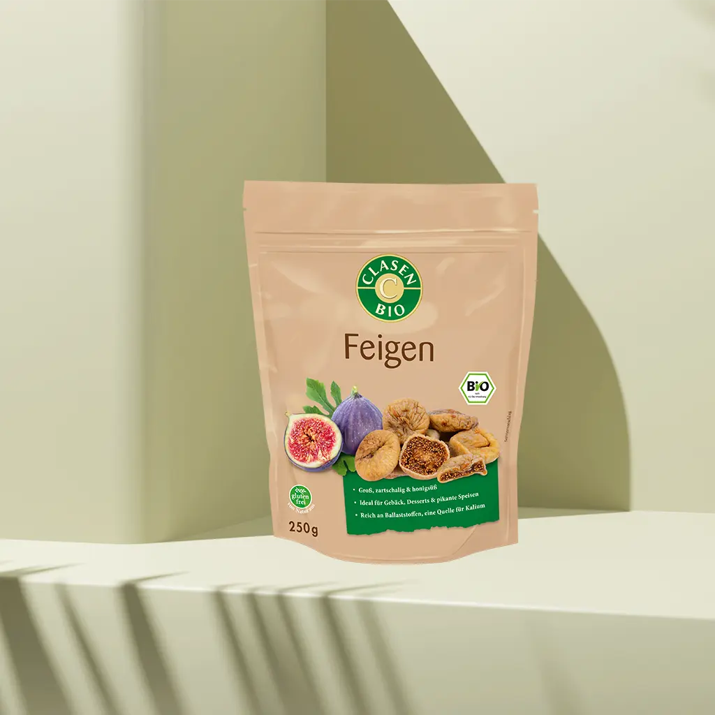 Verpackung Bio-Feigen 250 g von CLASEN BIO – weiche, aromatische Trockenfeigen in Beutel