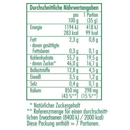 Nährwertangaben der Bio-Feigen 250 g von CLASEN BIO