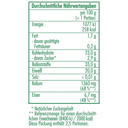 Nährwertangaben der Bio-Flageolet Bohnen in Demeter Qualität 250 g von CLASEN BIO
