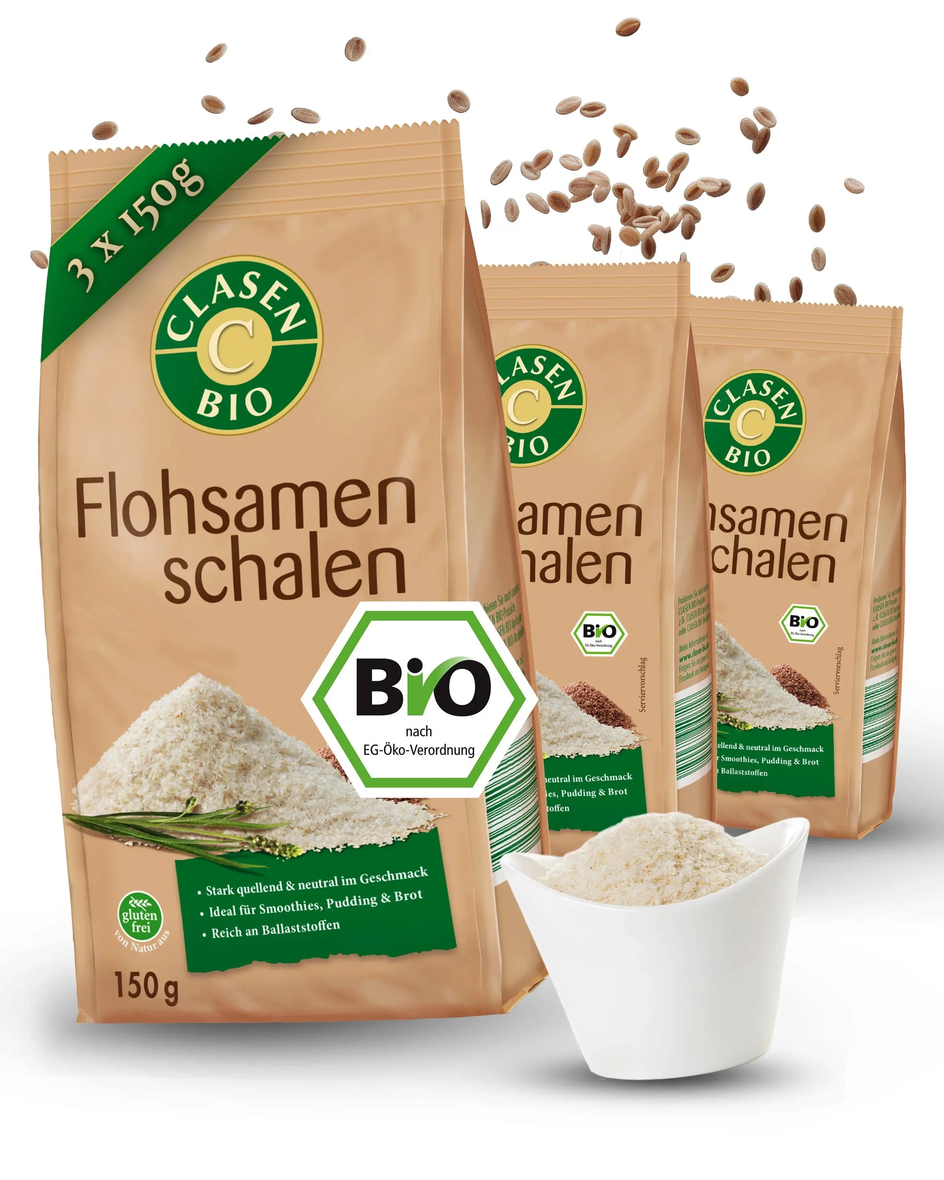 3x Bio Flohsamenschalen Clasen Bio