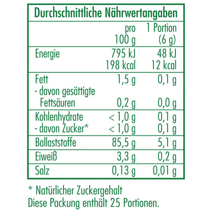 Nährwertangaben der Bio-Flohsamenschalen 150 g von CLASEN BIO