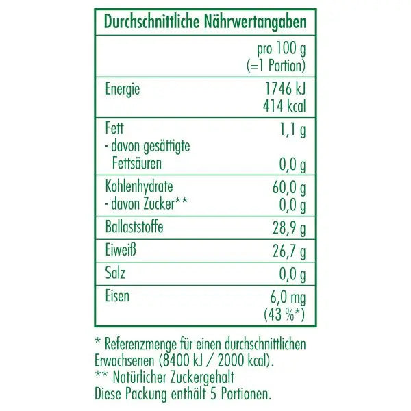 Nährwertangaben der Bio-Gelbe Linsen 500 g von CLASEN BIO