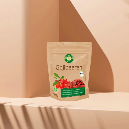 Verpackung Bio-Gojibeeren 100 g von CLASEN BIO – leuchtend rote Superfrüchte in Beutel