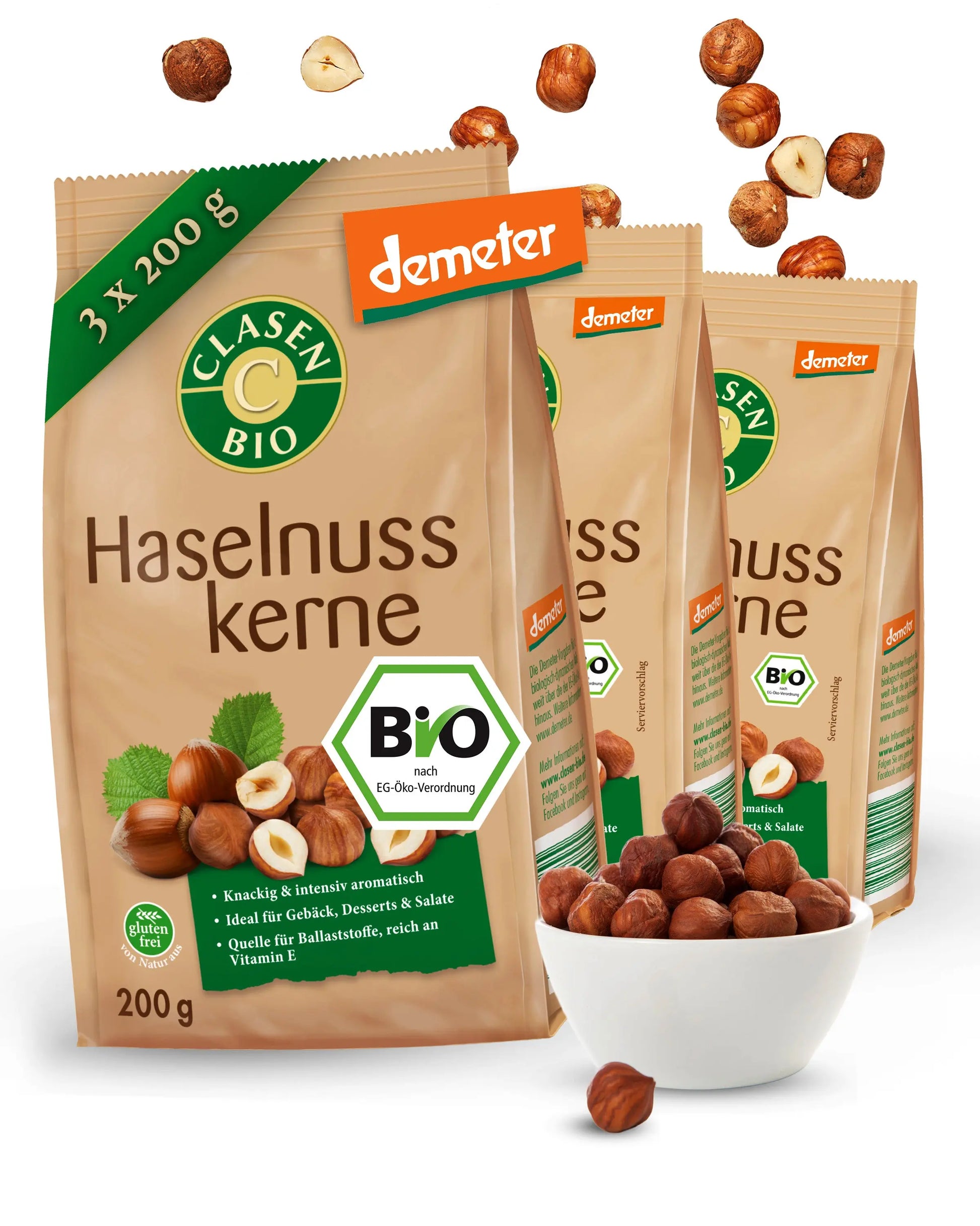 3x Bio Haselnusskerne in Demeter Qualität Clasen Organic Foods