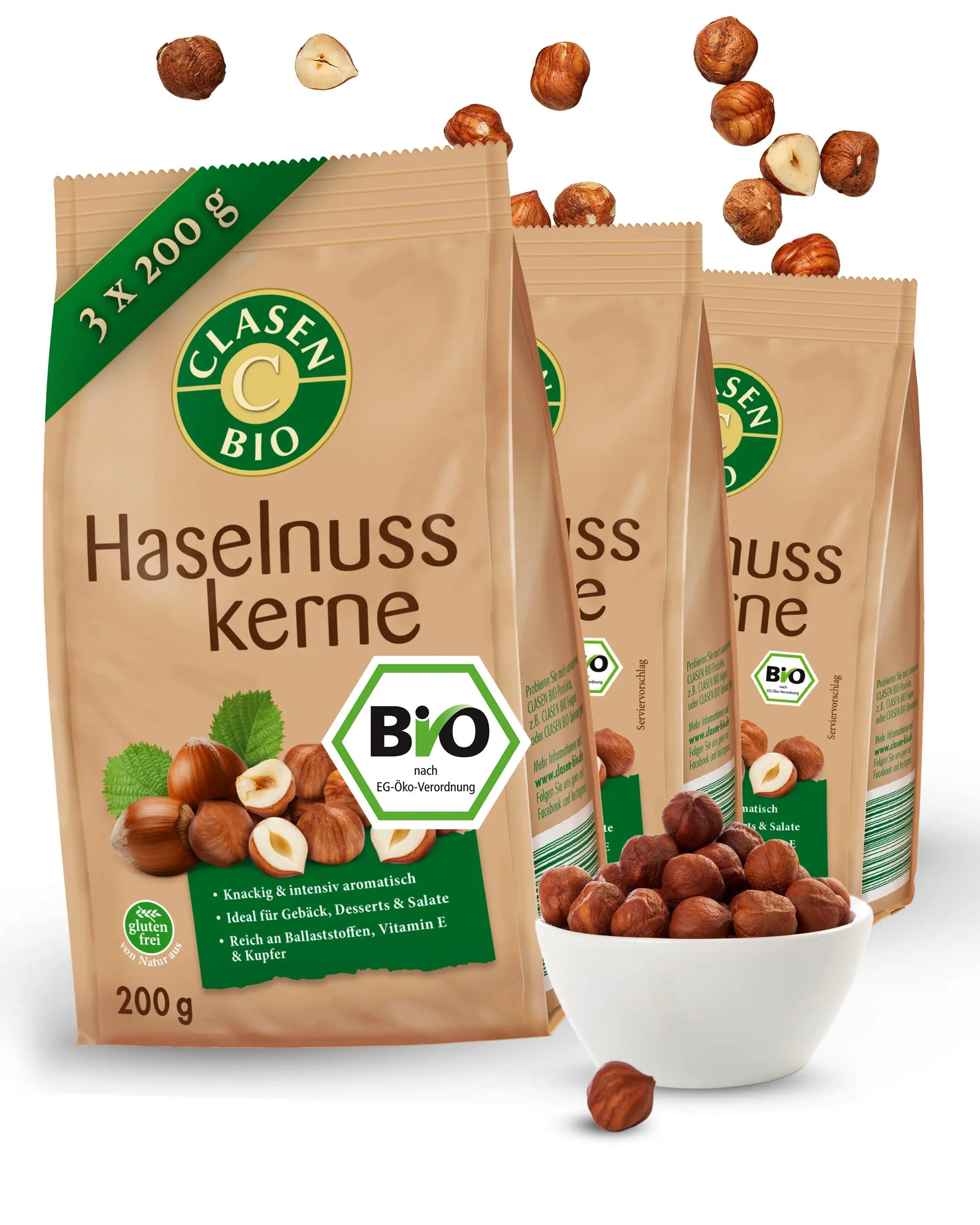 3x Bio Haselnusskerne Clasen Bio