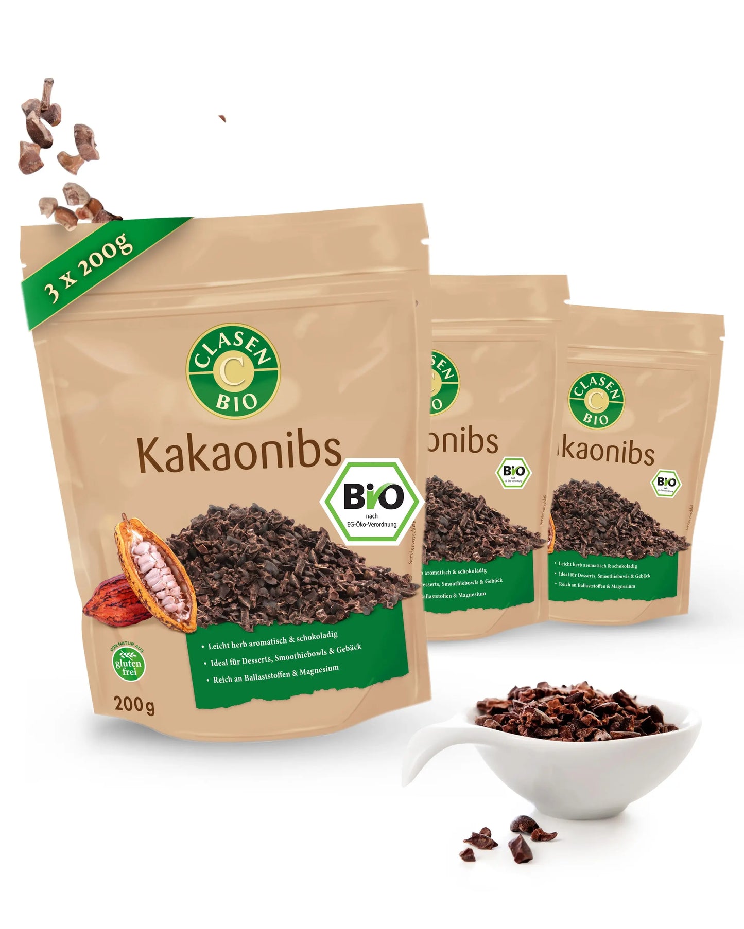 3x Bio Kakaonibs Clasen Organic Foods
