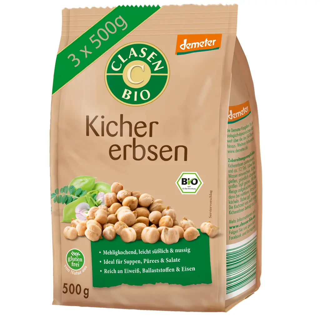 3x Bio Kichererbsen in Demeter Qualität 500g Clasen Bio