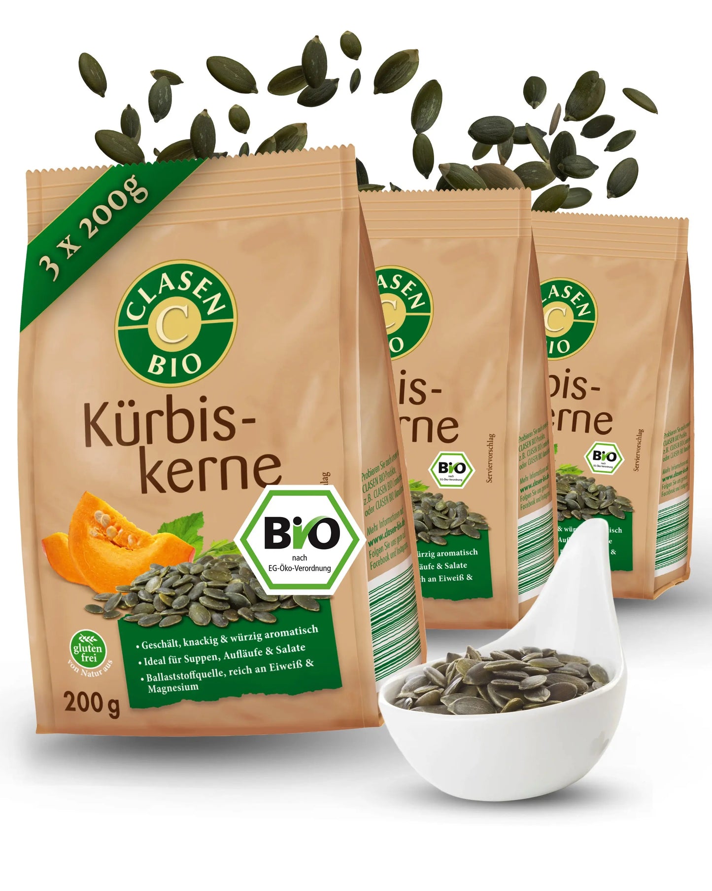 3x Bio Kürbiskerne Clasen Bio