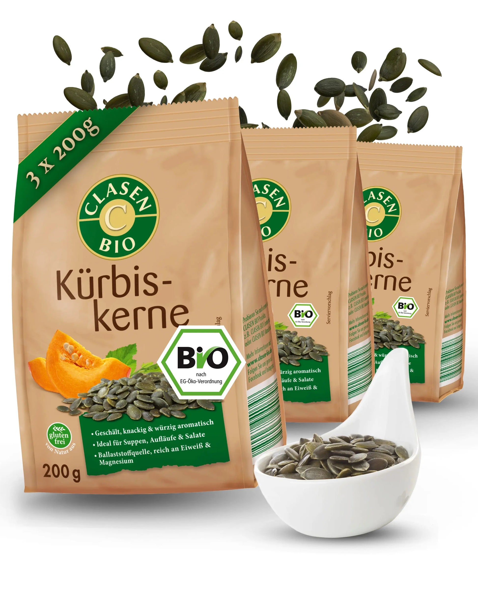 3x Bio Kürbiskerne Clasen Bio