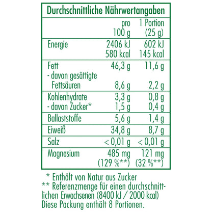 Nährwertangaben der Bio-Kürbiskerne 200 g von CLASEN BIO