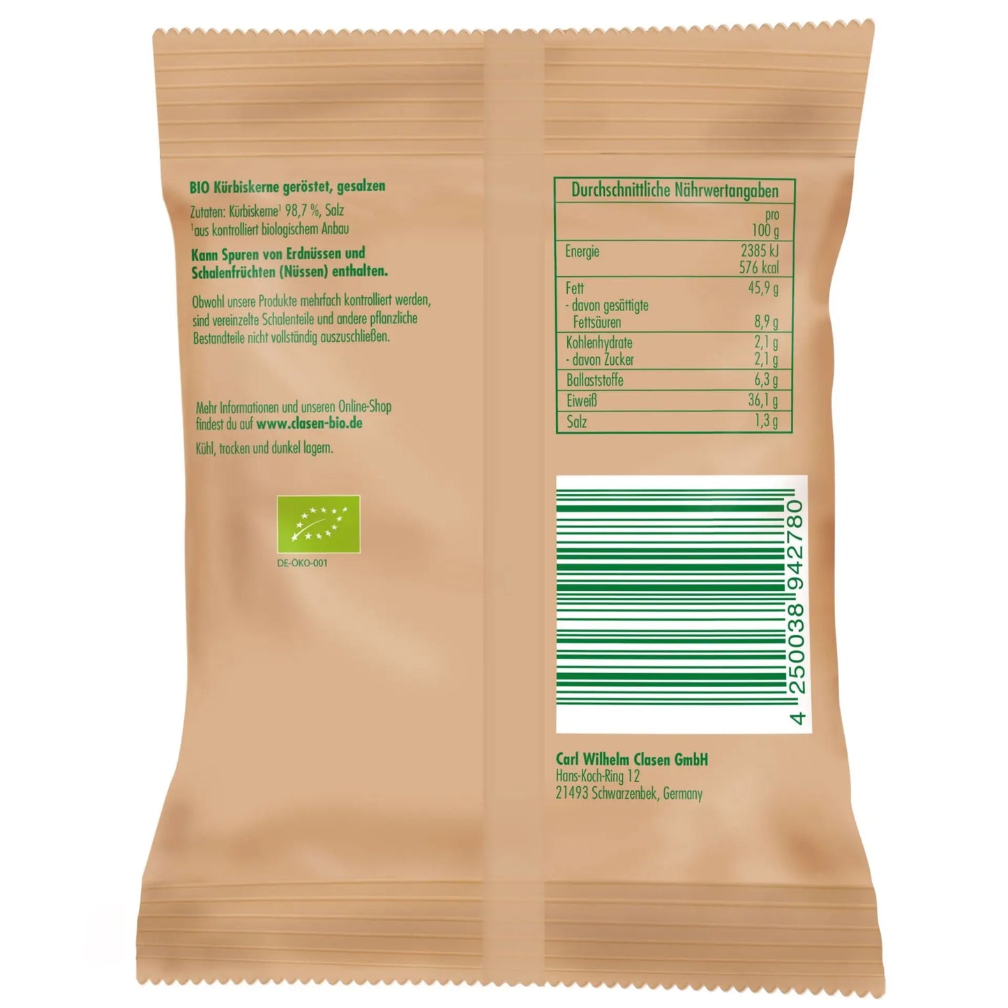 Bio Kürbiskerne (geröstet und gesalzen) 40 g Clasen Bio