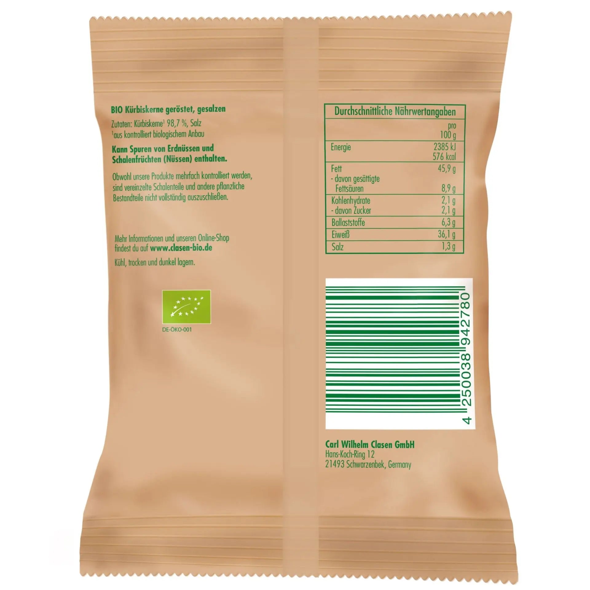 Bio Kürbiskerne (geröstet und gesalzen) 40 g Clasen Bio