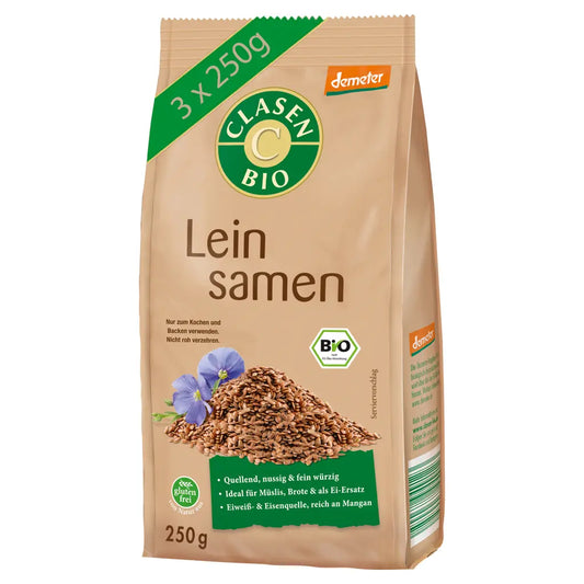 3x Bio Leinsamen ganz in Demeter Qualität 250g Clasen Bio