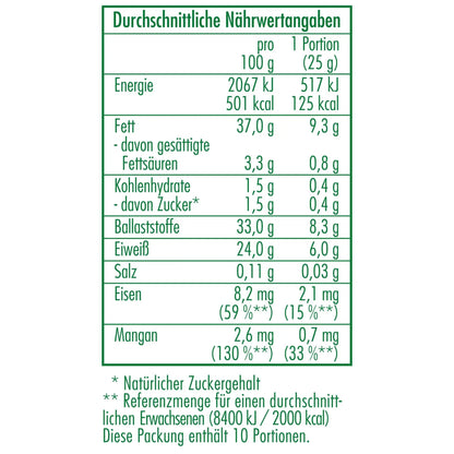 Nährwertangaben der Bio-Leinsamen ganz in Demeter Qualität 250 g von CLASEN BIO