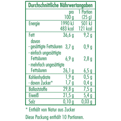 Nährwertangaben der Bio-Leinsamen geschrotet 250 g von CLASEN BIO