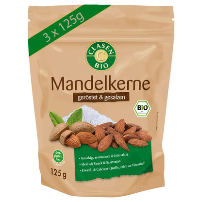 3x Bio Mandelkerne (geröstet und gesalzen) 125g Clasen Bio