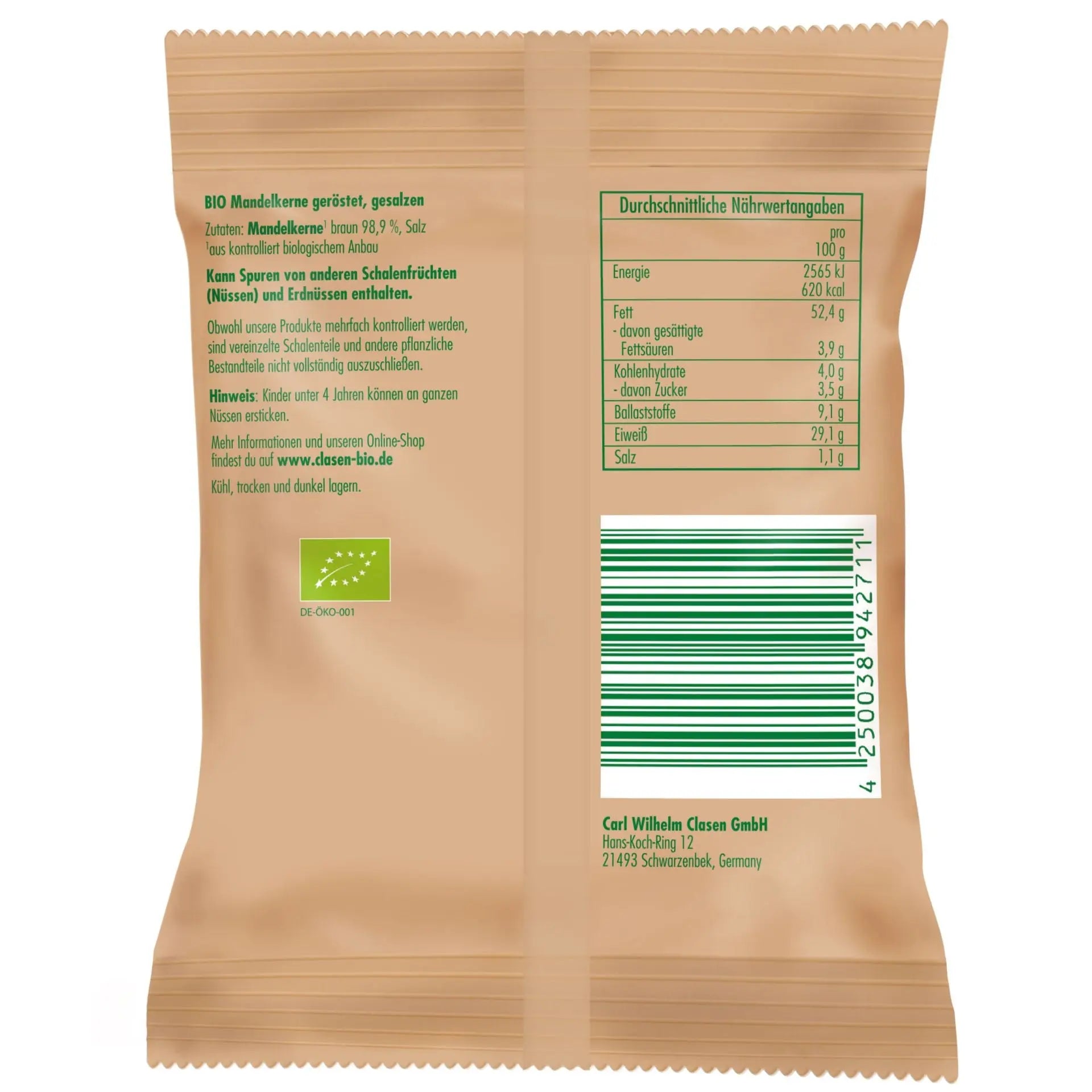 Bio Mandelkerne (geröstet und gesalzen) 40 g Clasen Bio