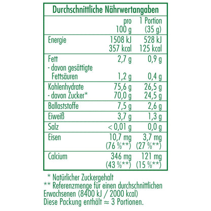 Nährwertangaben der Bio-Maulbeeren 100 g von CLASEN BIO