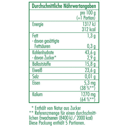 Nährwertangaben der Bio-Mungobohnen 500 g von CLASEN BIO