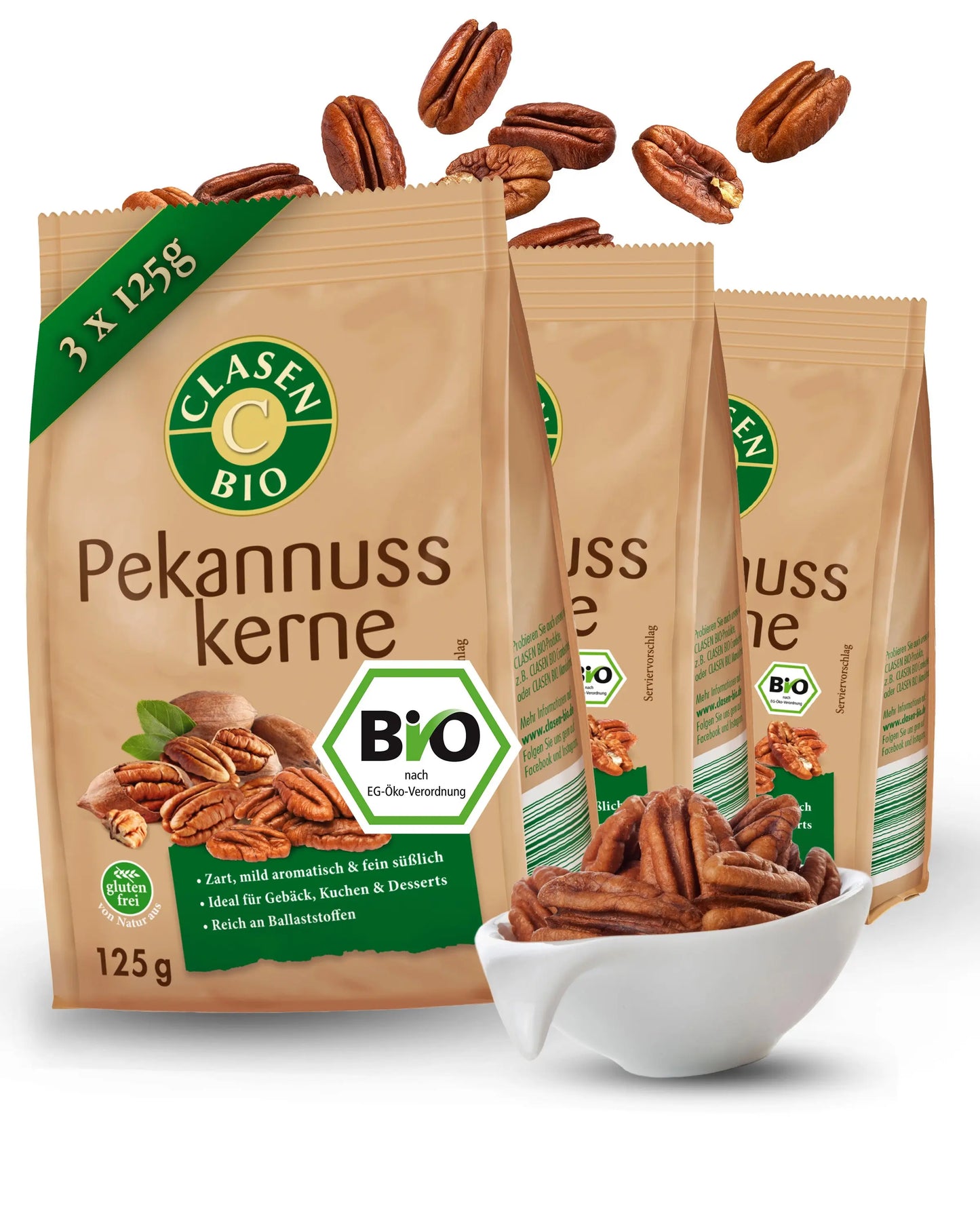 3x Bio Pekannusskerne Clasen Bio