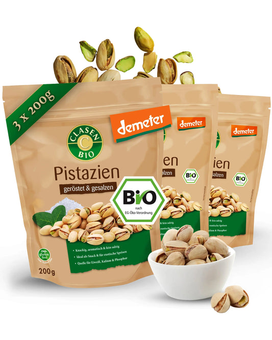 3x Bio Pistazien (geröstet und gesalzen) in Demeter Qualität Clasen Bio