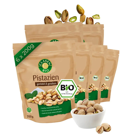 6x Bio Pistazien (geröstet und gesalzen) Clasen Organic Foods